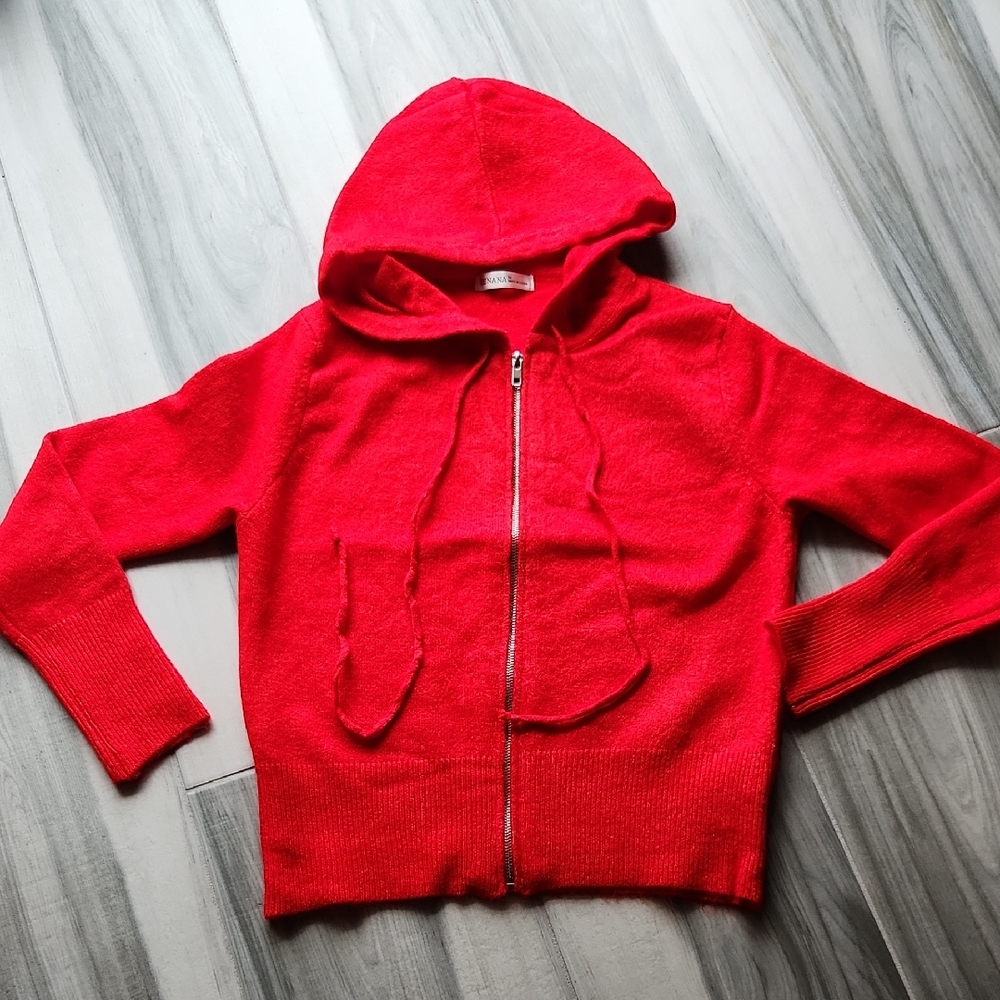 Zenana Full Zip Vibrant Red Hooded Sweater Women's Size Medium